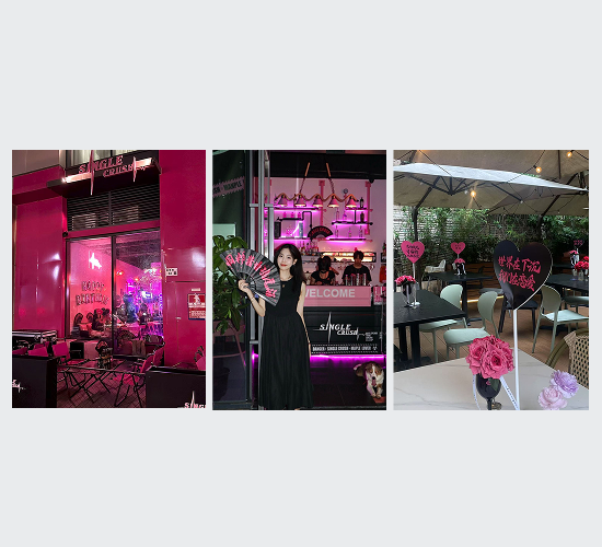 Pink event venue decoration and booth setup