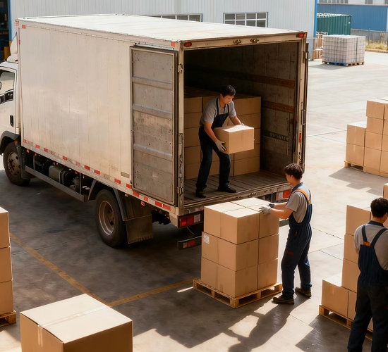 Loading goods into truck for logistics and distribution in China
