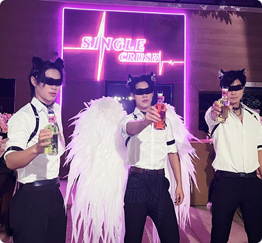 Performers in costume at Single Crush brand activation event
